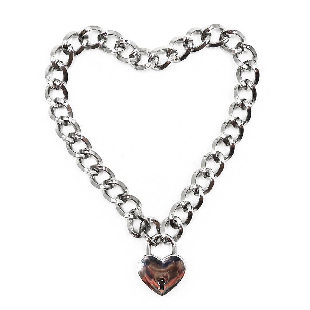 Fashion Women Punk Co Neck Collar Slave Game Pet Heart-Shape Padlock Metal Choker Necklace