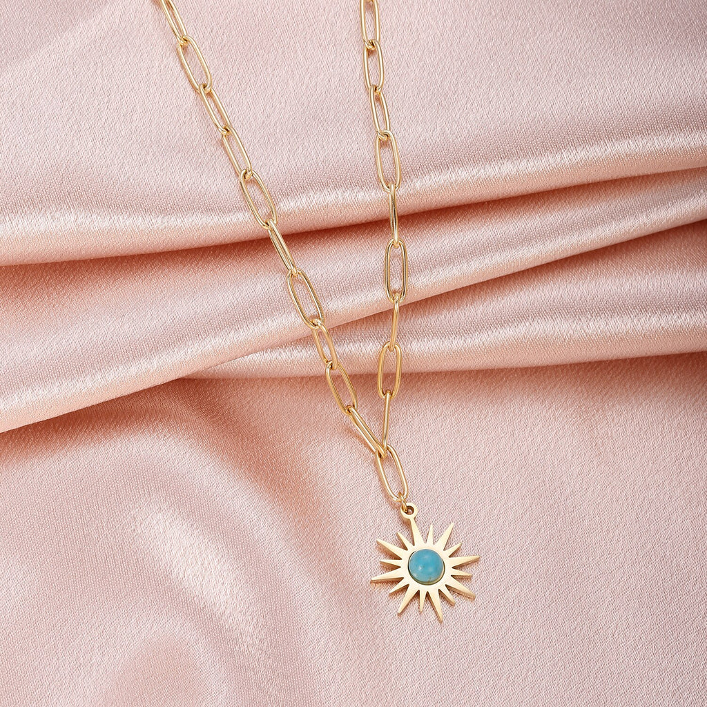 XIXYIXIN 316L Stainless Steel Gold Color Round Green Stone Pendant Necklaces For Women Chokers Party Gift Jewelry 2022 New