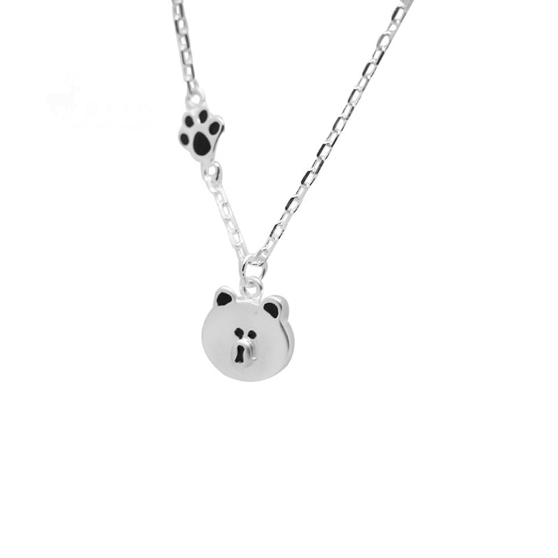 925 Sterling Silver Bear Necklace For Women Clavicle Simple Cute Animal Choker Necklace Jewelry Hypoallergenic VNS8379