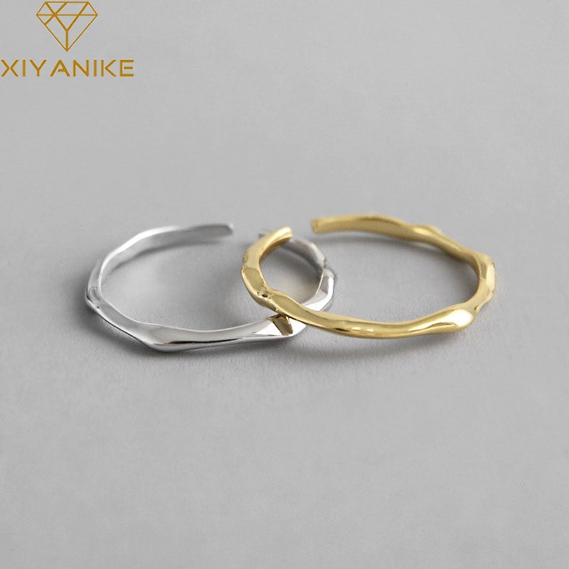 XIYANIKE 925 Sterling Silver   Geometric Irregular Thin Ring Women  Cool Smooth Minimalist Adjustable Ring Jewelry