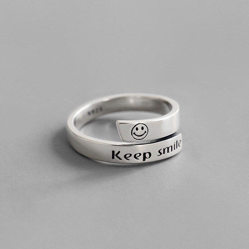 XIYANIKE 925 Sterling Silver Vintage Smile Cry Face Heart Geometric Irregular Finger Open Rings For Party Birthday Gift