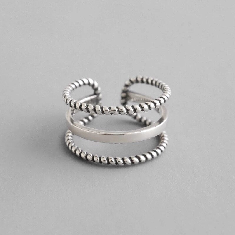 XIYANIKE 925 Sterling Silver Vintage Smile Cry Face Heart Geometric Irregular Finger Open Rings For Party Birthday Gift