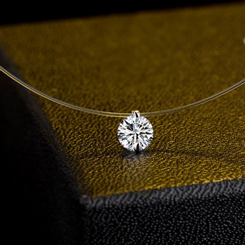Simple Transparent Fishing Line Necklace Dangle AAA Zircon Fashion Clavicle Chain Engagement Jewelry For Women VNS8340