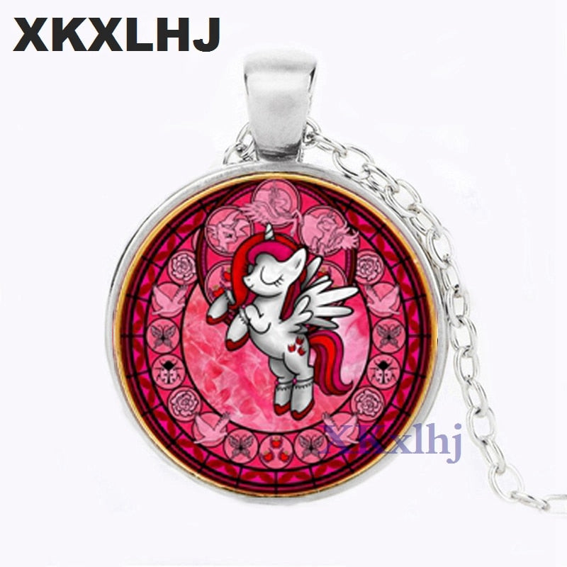 Cartoon My Little Horse Baoli Poni Series Necklace Cute Magic Rainbow Horse Glass Gem Pendant Necklace Girl Birthd Gift
