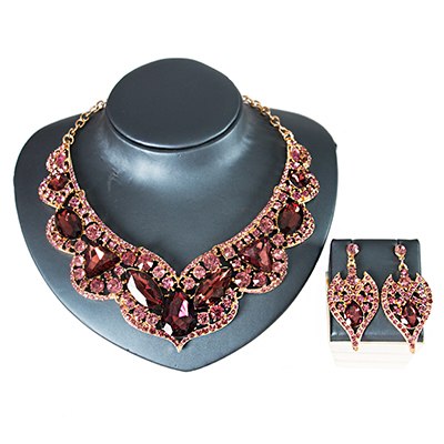 Chinese style Bridal jewelry set with colorful glasss necklace and drop earring for wedding party