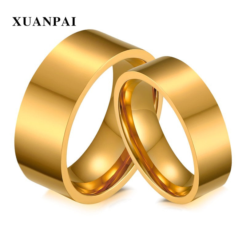 6mm 8mm Gold Color Stainless Steel Wedding Bands Ring for Women Men Lover Couple Alliance Engagement Brands Jewelry