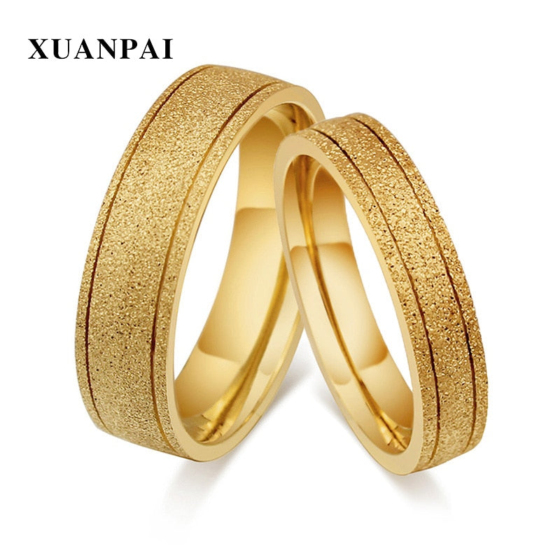 Lover Gold Color Stainless Steel Ring for Women Men Stylish Dull Polished Couple Engagement Promise Alliance Jewelry