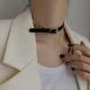 XUFAN Punk Gold Black Leather Choker Stitched Choker Necklace for Woman Korean Jewelry Gothic Girl Sexy Clavicle Chain