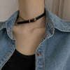 XUFAN Punk Gold Black Leather Choker Stitched Choker Necklace for Woman Korean Jewelry Gothic Girl Sexy Clavicle Chain