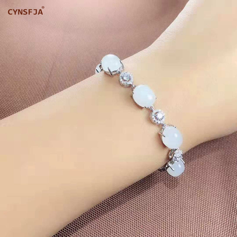Xinjiang Nephrite Beads Bracelets Silver 925 Certified Natural Chinese Hetian White Jade Bracelet High Quality Birthd Gifts