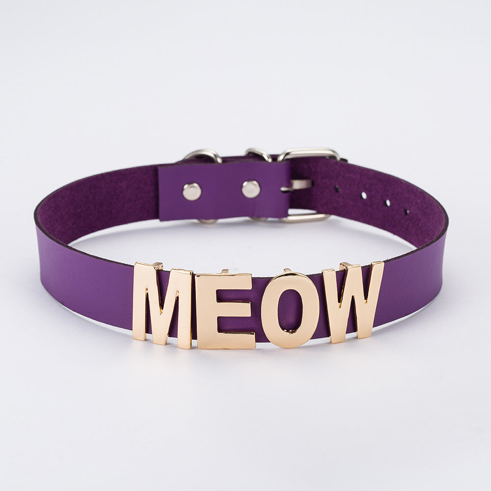 2020 New Gold Color Meow Cat Choker Collar Necklace Women Female Black White Blue Red Torque Leather Necklaces Collares