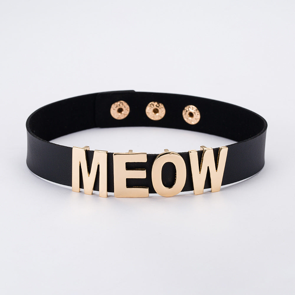 2020 New Gold Color Meow Cat Choker Collar Necklace Women Female Black White Blue Red Torque Leather Necklaces Collares