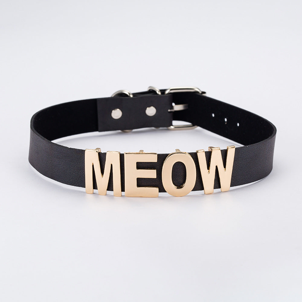 2020 New Gold Color Meow Cat Choker Collar Necklace Women Female Black White Blue Red Torque Leather Necklaces Collares
