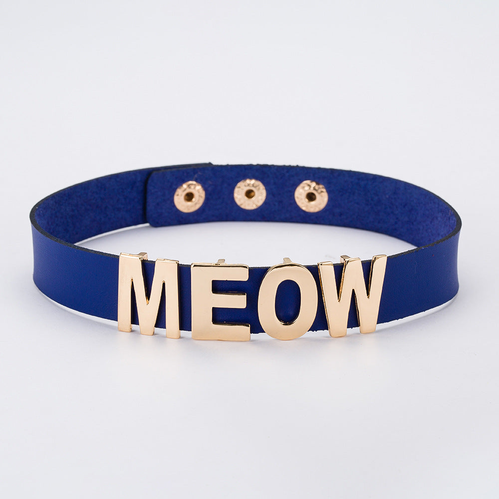 2020 New Gold Color Meow Cat Choker Collar Necklace Women Female Black White Blue Red Torque Leather Necklaces Collares