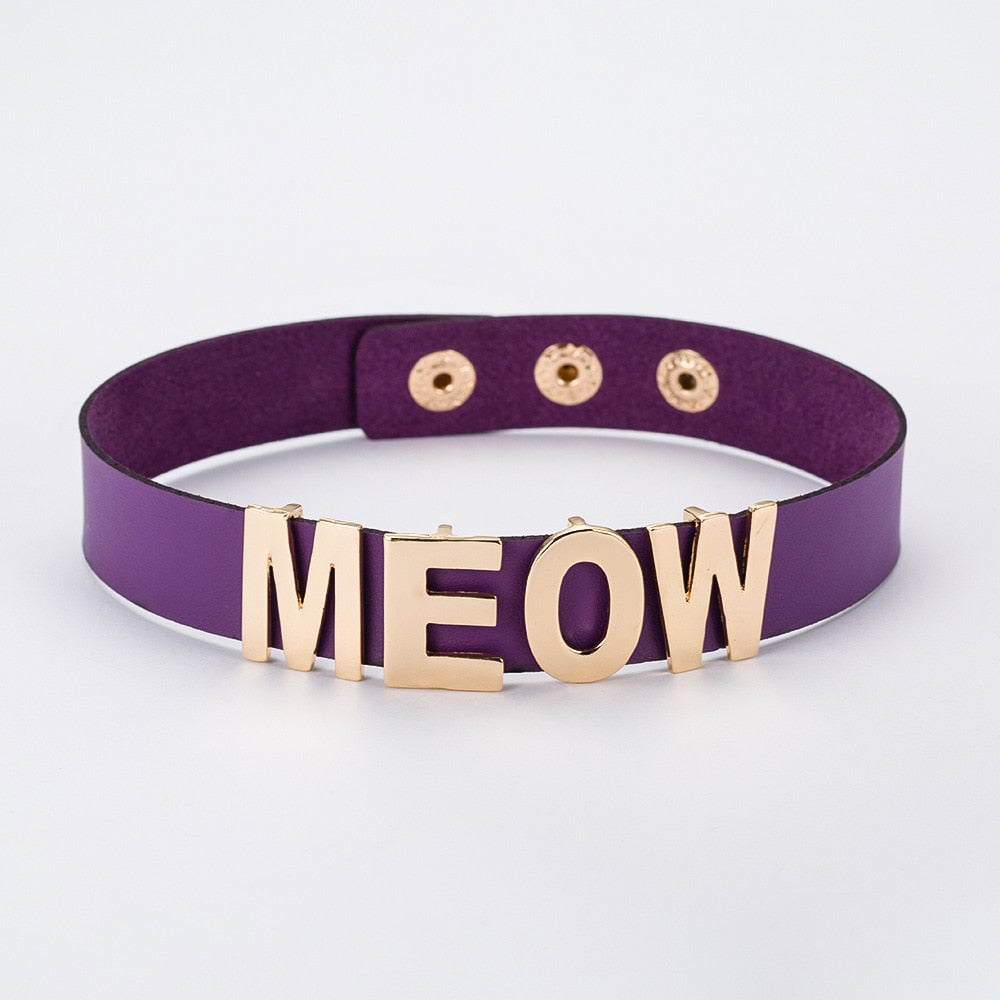 2020 New Gold Color Meow Cat Choker Collar Necklace Women Female Black White Blue Red Torque Leather Necklaces Collares