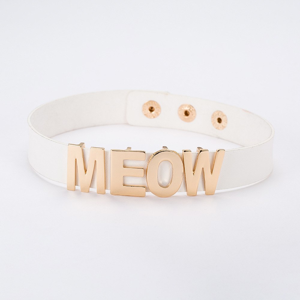 2020 New Gold Color Meow Cat Choker Collar Necklace Women Female Black White Blue Red Torque Leather Necklaces Collares