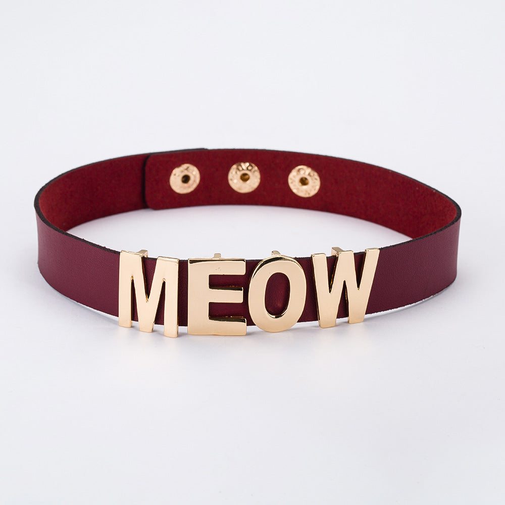 2020 New Gold Color Meow Cat Choker Collar Necklace Women Female Black White Blue Red Torque Leather Necklaces Collares