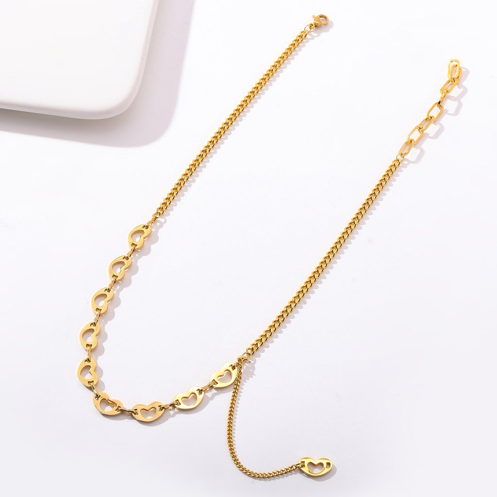 Xinyixin Titanium steel Gold Silver Color Heart Hollow Chain Neacklace for Women Collier Acier Inoxydable Femme 2022 mujer