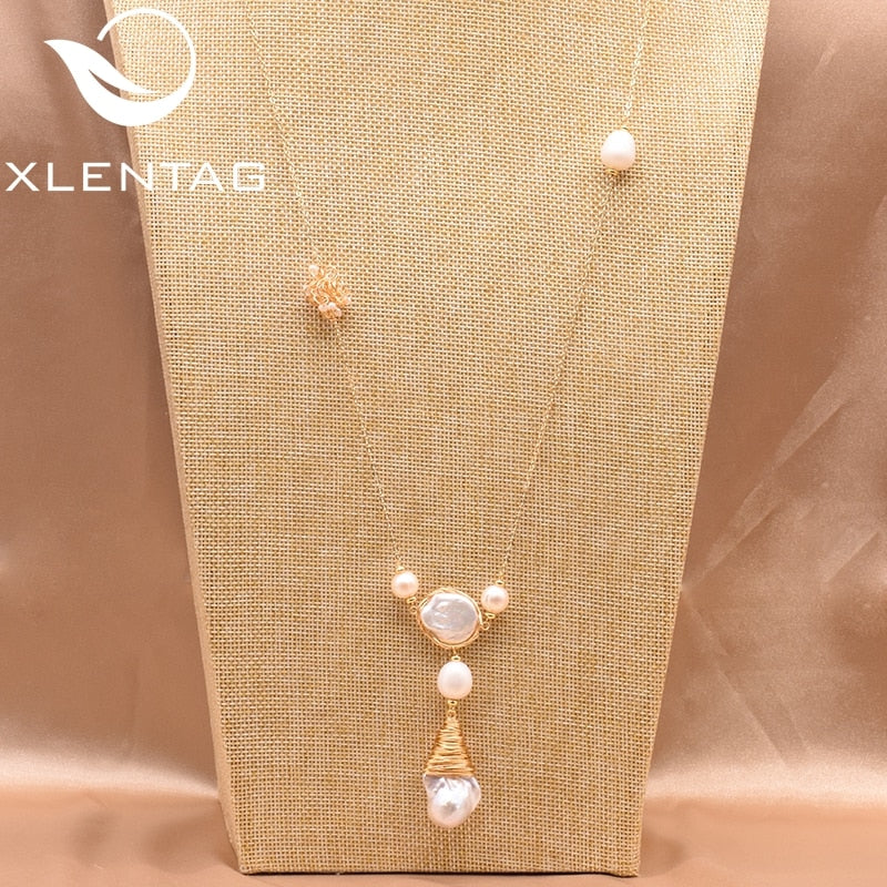 XlentAg 100% Natural Baroque Pearl Long Pendant Necklace For Women Wedding Engagement Korean Minimalist Moda Mujer 2021 GN0160