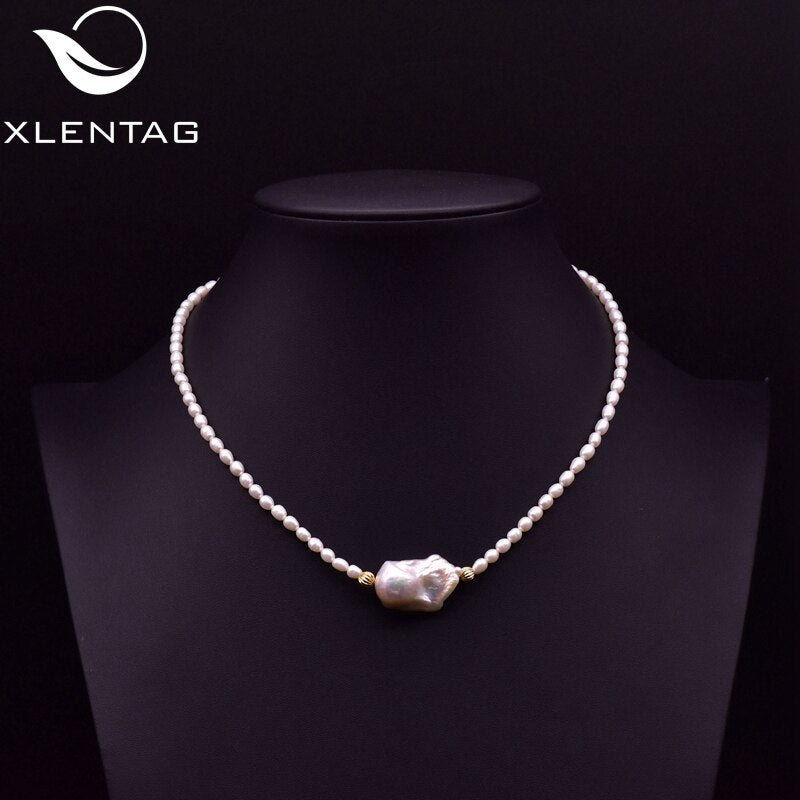 XlentAg Natural Freshwater Pearls Beaded Necklaces & Pendants Baroque Pearl Iced Out Women Accessories Friendship Jewelry GN0202