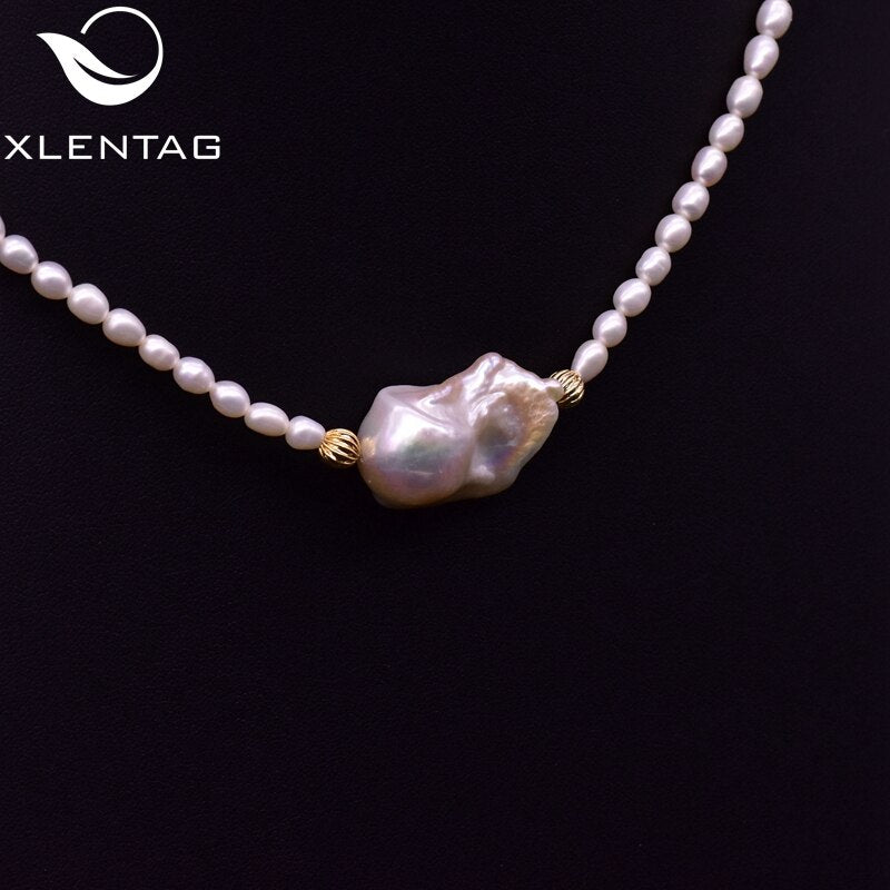 XlentAg Natural Freshwater Pearls Beaded Necklaces & Pendants Baroque Pearl Iced Out Women Accessories Friendship Jewelry GN0202