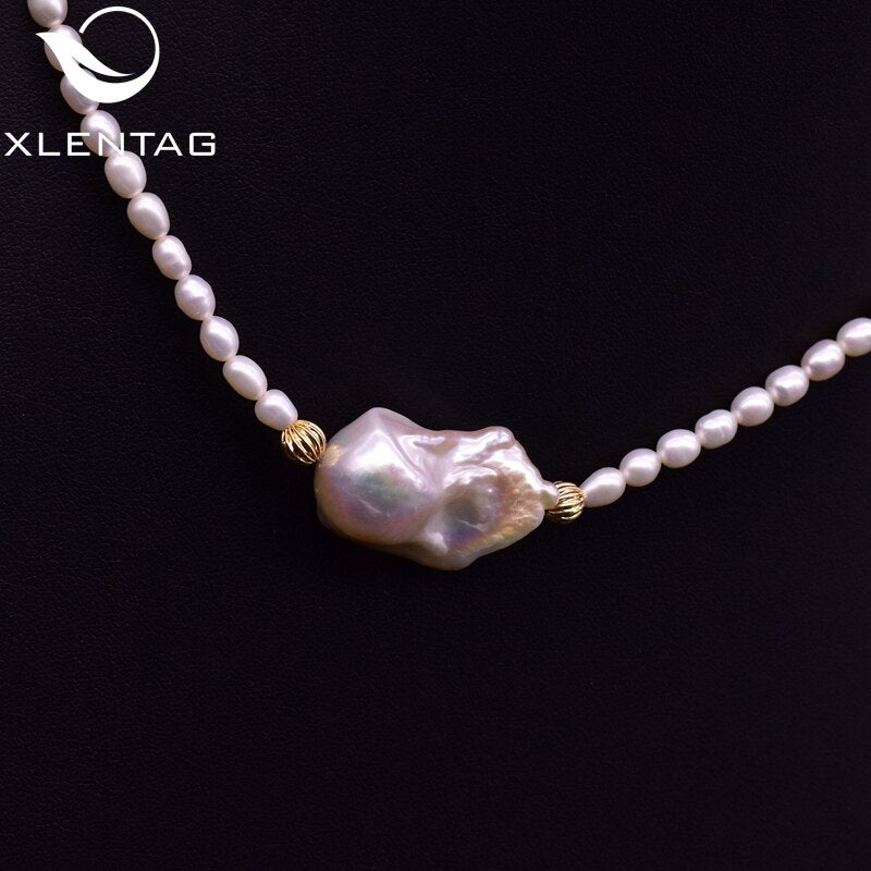 XlentAg Natural Freshwater Pearls Beaded Necklaces & Pendants Baroque Pearl Iced Out Women Accessories Friendship Jewelry GN0202