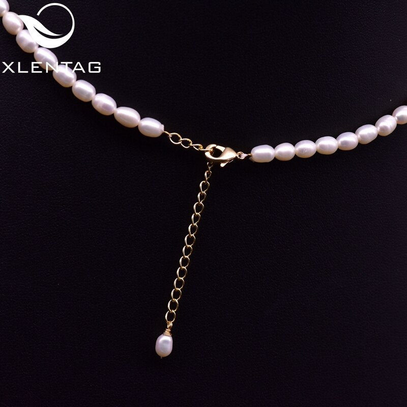 XlentAg Natural Freshwater Pearls Beaded Necklaces & Pendants Baroque Pearl Iced Out Women Accessories Friendship Jewelry GN0202