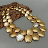 Y·YING 2 Rows Gold Plated Brushed Coin Bead Cultured White Coin Pearl Necklace 18"