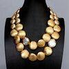 Y·YING 2 Rows Gold Plated Brushed Coin Bead Cultured White Coin Pearl Necklace 18"