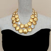 Y·YING 2 Rows Gold Plated Brushed Coin Bead Cultured White Coin Pearl Necklace 18"