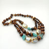 Y·YING  20'' Natural 3 Strands White Keshi Pearl Yellow Tigers Eye Round Turquoise Nugget statement Necklace for women