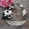 Y·YING 25" 6 Strands White Rice Pearl Onyx Shell Flower Statement Necklace