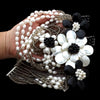 Y·YING 25" 6 Strands White Rice Pearl Onyx Shell Flower Statement Necklace