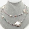 Y·YING 36'' White Coin  Pearl Mixed Color Cz pave Chain Long Necklace Trendy Gold Copper Chain For Women Charm Jewelry