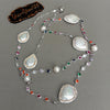 Y·YING 36'' White Coin  Pearl Mixed Color Cz pave Chain Long Necklace Trendy Gold Copper Chain For Women Charm Jewelry