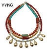 Y·YING Cultured White freshwater Pearl carnelian  Amazonite howlite rondelle gold color teardrop beads statement Necklace 17"