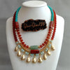 Y·YING Cultured White freshwater Pearl carnelian  Amazonite howlite rondelle gold color teardrop beads statement Necklace 17"