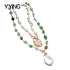 Y·YING Freshwater White Pearl Green Chrysoprase Pink Queen Conch Heart Pearl Charm Necklace 19"