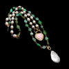 Y·YING Freshwater White Pearl Green Chrysoprase Pink Queen Conch Heart Pearl Charm Necklace 19"