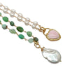 Y·YING Freshwater White Pearl Green Chrysoprase Pink Queen Conch Heart Pearl Charm Necklace 19"