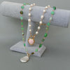 Y·YING Freshwater White Pearl Green Chrysoprase Pink Queen Conch Heart Pearl Charm Necklace 19"