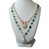 Y·YING Freshwater White Pearl Green Chrysoprase Pink Queen Conch Heart Pearl Charm Necklace 19"