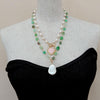 Y·YING Freshwater White Pearl Green Chrysoprase Pink Queen Conch Heart Pearl Charm Necklace 19"