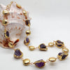 Y·YING Natural Purple Amethysts Rough Nugget With Electroplated Edge Brushed Bead Necklace 23" for women