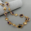 Y·YING Natural Purple Amethysts Rough Nugget With Electroplated Edge Brushed Bead Necklace 23" for women
