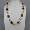 Y·YING Natural Purple Amethysts Rough Nugget With Electroplated Edge Brushed Bead Necklace 23" for women