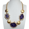 Y·YING Purple Agate Slice Gold Plated Brushed Coin Bead Chain Statement Necklace 23"