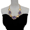 Y·YING Purple Agate Slice Gold Plated Brushed Coin Bead Chain Statement Necklace 23"