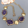 Y·YING Purple Agate Slice Gold Plated Brushed Coin Bead Chain Statement Necklace 23"