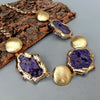 Y·YING Purple Agate Slice Gold Plated Brushed Coin Bead Chain Statement Necklace 23"